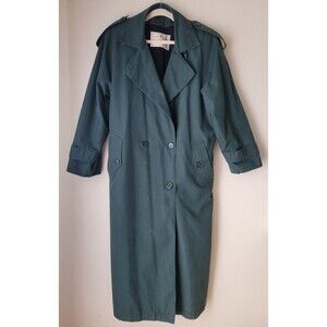 Vintage Towne From London Long Trench Coat Women 12 Slate Teal Minimalist